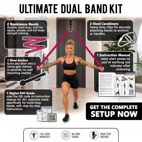 11-Loop Fabric Stretching Resistance Band - color: Pink Kit (2 Bands) 15-45 Lbs