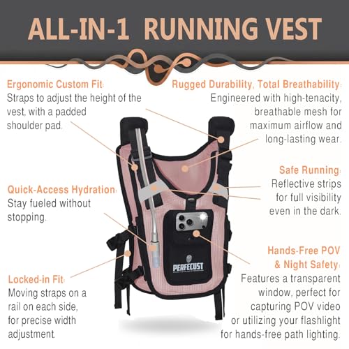 Running Hydration Vest with POV Camera Phone Pocket — Includes 1.5L Water Bladder — Zero-Bounce Stability, Adjustable Straps — Lightweight Reflective Hiking Backpack for Women & Men - color: PINK