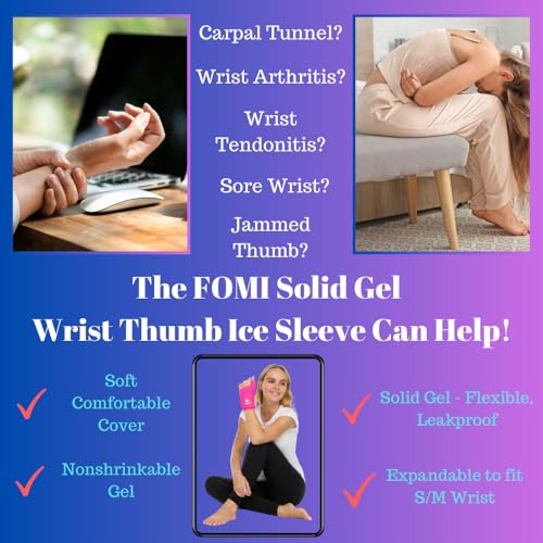 FOMI Wrist Solid Gel Ice Pack | Hot Cold Hand and Thumb Compression Sleeve Wrap for Carpel Tunnel, Arthritis, Tendonitis, Bruises, Swelling, Sports Injuries Pain Relief (Pink - Small/Medium) - color: Pink - Small/Medium