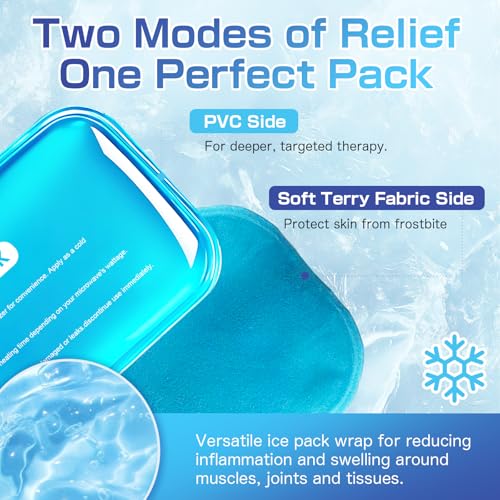 Ice Packs for Injuries Reusable 2-Pack Hot Cold Gel Pack with Strap Medium - color: Blue, size: Medium 10 x 5 Inch