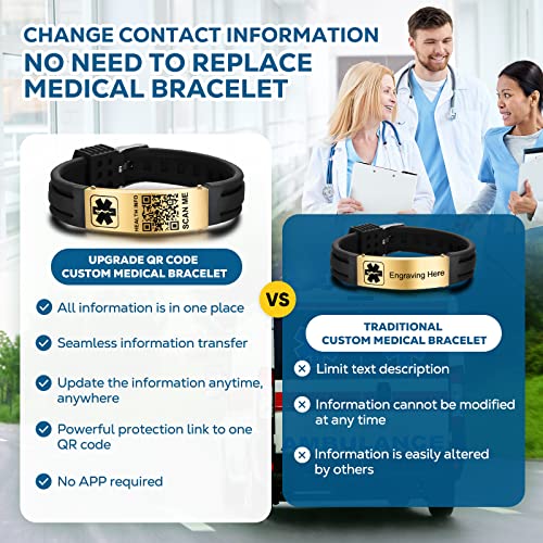 Medical Bracelets for Men Women with QR Code Medical Alert ID Bracelets - color: Champagne Gold Black