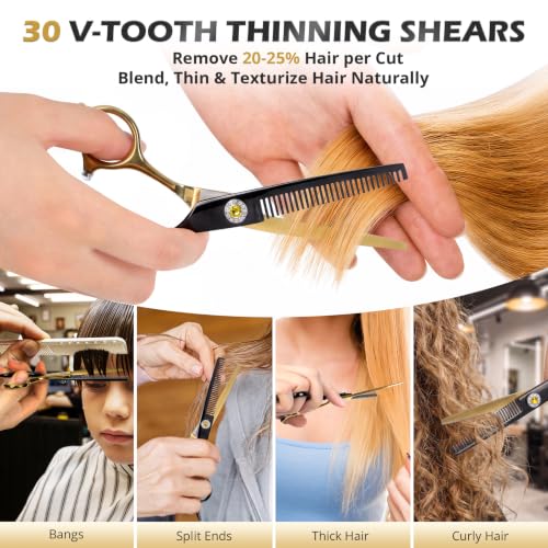 21Pcs 440C Hair Cutting Scissors Kit, Hair Scissors & Thinning Scissors Set - color: Black & Gold