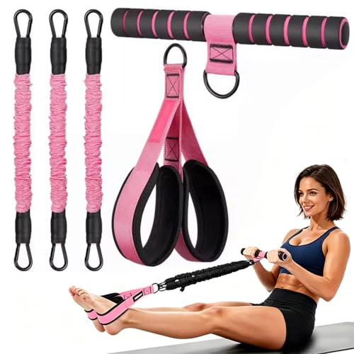 3-Tube Adjustable Pedal Resistance Band (30-90LBS) Home Workout, Pink