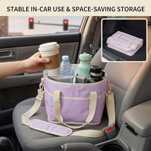 Drink Carrier Tote Bag, Family Size 4 Compartment Drink Carrier - color: Light Purple