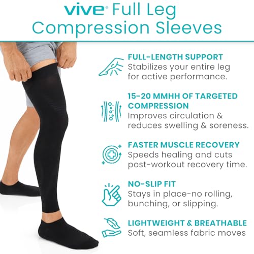 Vive Full Leg Compression Sleeves for Men & Women (Pair) - Knee, Calf - size: Small