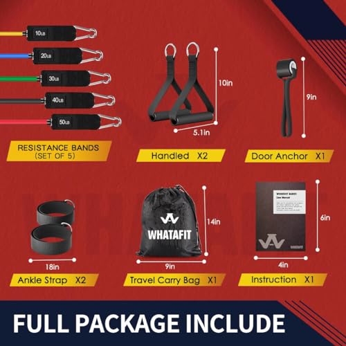 WHATAFIT Resistance Bands with Handles, 150 lb Exercise Bands Set - color: Multi