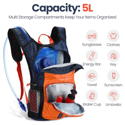 Shinylin Kids Hydration Backpack with 1.5L Water Bladder Hiking Backpack Lightweight for Boys or Girls Children Biking Climbing Running Cycling - color: Orange, style: Classic