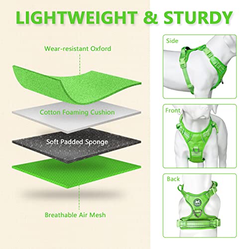 PoyPet No Pull Dog Harness, Reflective Vest with 2 Leash Clips & Handle - color: Green(Matching Trim), size: S