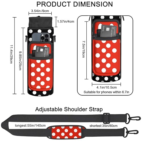 Water Bottle Holder with Strap, 18-32oz Water Bottle Carrier Sling Bag - color: Black Polka Dots