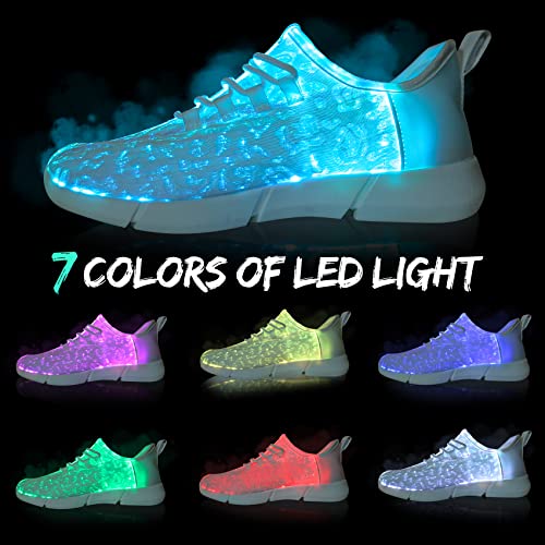 Shinmax LED Light Up Shoes for Women Men, USB Rechargeable Fiber Optic Glowing Sneakers, Luminous Flashing Shoes for Dancing, Festivals, Parties - size: 6 Women/5 Men