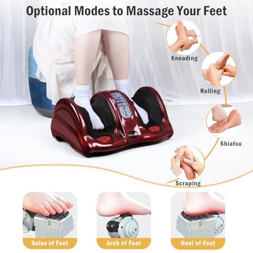 H&B Luxuries Shiatsu Foot Massager Machine with Remote Controller, Kneading and Rolling Home Massagers for Feet, Ankle, Calf, Leg, Ideally for Men, Women, Father, Mom Parents and The Elderly, Red - color: Classic Red