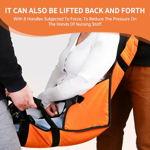 Transfer Sling with Reflective Strips, Patient Lift Pad for Elderly & Disabled, Stair Assist Evacuation Device, Wheelchair to Bed Car Transfer Aid, 8 Reinforced Handles, 260 lbs - color: Orange Reflective