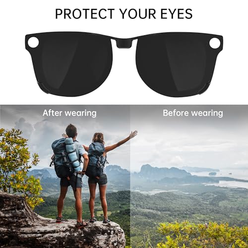 HIBLOKS Polarized Clip-on for Ray-Ban Meta Wayfarer (Large 53-22, Black) - size: Large, Black, Matte Black Frame