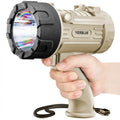 YIERBLUE Rechargeable Spotlight Flashlight with High Lumen LED, IP67 Waterproof Long Running Spot Light searchlight, Impact Resistant Handheld Spotlight with Foldable Stand and Red Lens - color: Pearl