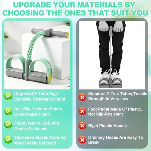 Multifunction Tension Rope, 6-Tube Elastic Yoga Pedal Puller Resistance Band, Natural Latex Tension Rope Fitness Equipment, for Abdomen/Waist/Arm/Leg Stretching Slimming Training - color: Gray Green