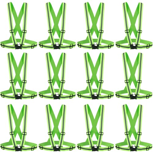 12 Pcs Reflective Safety Vests Visibility Reflective Straps Gear Adjustable Reflective Running Vests for Traffic Control Night Cycling Walking