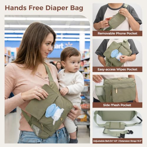 Rexmore Diaper Fanny Pack,Taslan Nylon Crossbody Mom Purse, Eucalyptus Gray - color: Eucalyptus Gray