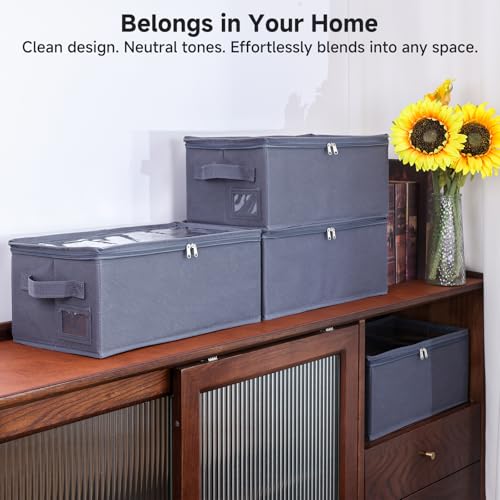 DVD Storage Box – DVD Case with Clear PVC Lid – DVD Shelf Organizer for 25 Standard DVD Cases – Foldable & Stackable Media Storage Solution – 4Pack(Gray) - size: DVD-4Pack