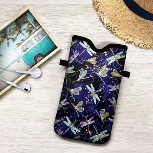 Universal Neoprene Cell Phone Pouch 7.1 X 4 in Mobile Protection Case Bag with Crossbody Strap/Neck Lanyard Dragonfly Printed Pattern - color: Dragonfly Printed Pattern