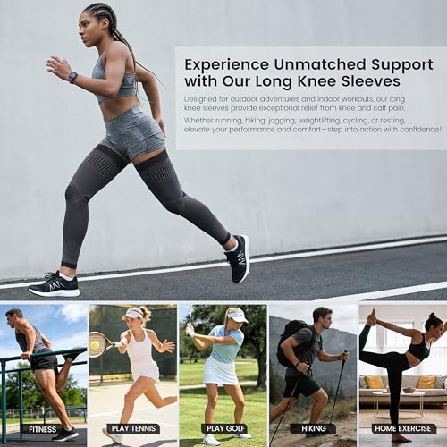MGANG Full Leg Compression Sleeves, Knee Braces for Joint Pain Relief - color: Gray-black, size: X-Large