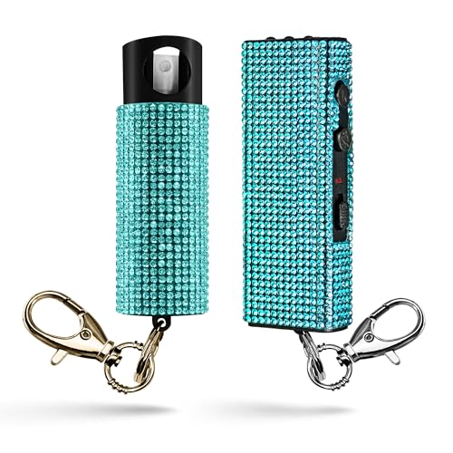 Guard Dog Security Bling It On Stun Gun and Pepper Spray for Self Defense, Fashionable Self-Defense Keychain Set for Women, Glow-in-the-Dark Actuator, 16-Ft Range, USB Rechargeable - color: Teal