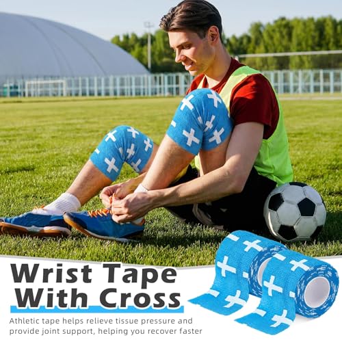 TrelaCo 2 Pack Cross Athletic Tape 2 in x 15 FT Self Adherent Wrap, Blue - color: Blue, size: Cross