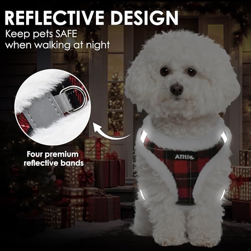 AIITLE Christmas Plush Small Dog Harness and Leash Set, Puppy Vest, Red XXS - color: Red, size: XXS