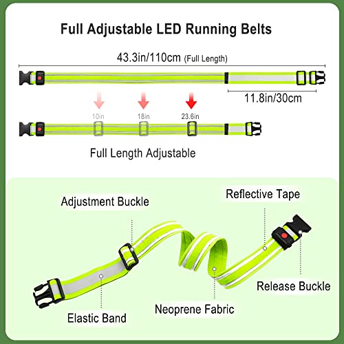 BSEEN LED Running Waist Belt - USB Rechargeable Reflective Glowing LED Waistband, Flashing Safety Light Belt for Runners, Joggers, Walkers, Pet Owners, Cyclists - color: Neon Green
