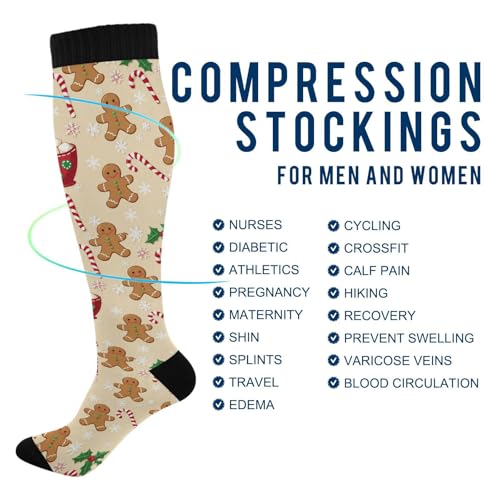 Wusikd Cats Compression Socks for Women and Men Circulation Cute Long Socks for Athletic Running 1 - color: Gingerbread Man