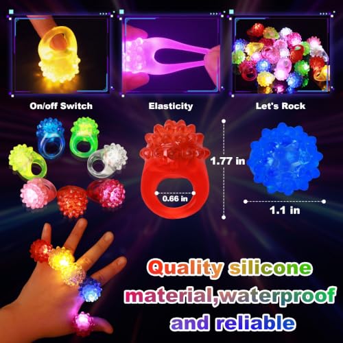 50 Pcs Light Up Rings Flashing LED Rubber Finger Rings for Carnival, July 4th, Halloween, Christmas, Concert, Goodie Bag Fillers, Raves - color: Multicolor