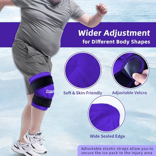 ZNÖCUETÖD Enhanced Knee Ice Pack Wrap for Pain Relief, Large Gel Ice Pack for Knee Leg Injuries Reusable with Cold Compression for Tendonitis, Arthritis, Swelling, Bruises, Surgery Recovery, Purple - color: Purple