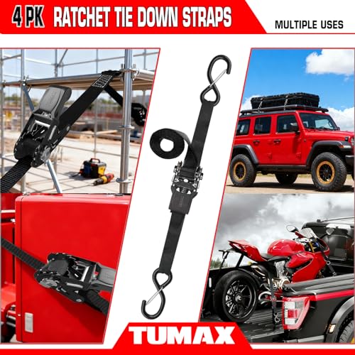 15 FT Ratchet Straps 4-PK 2000 lbs Heavy Duty Cargo Tie Down Straps - size: 2000lbs-Black