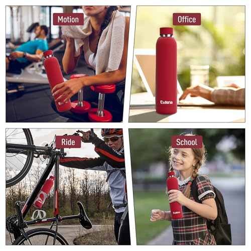 Exllena Slim Insulated Water Bottles for Travel 25oz with Clip, Double Wall Vacuum Stainless Steel Water Bottle Keeps Drinks Cold 24 Hrs/Hot 12 Hrs, 100% Leakproof, BPA Free（Red） - color: Red, size: 750 ml