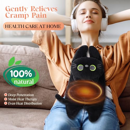 Microwave Heating Pad for Pain Relief, 19" x 9" Microwavable Heat Pads, Period Menstrual Heating Pads for Neck Shoulder, Back Pain, Muscles, Joints, Natural Heat Pack Moist Heat, Large Black Cat - size: Large Black Cat-2