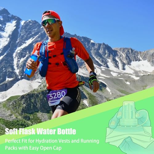 2PCS Running Vest Soft Flask, BPA-Free Soft Flasks 17oz/500ml TPU Collapsible Water Bottle for Hydration Backpack, Folding Running Water Bottles for Marathon Hiking Cycling Climbing - color: Sky blue
