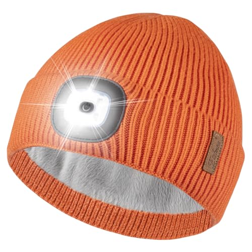 Etsfmoa Beanie with The Light,Fleece Lined Beanie Warm Hat,Gifts for Men - color: Orange