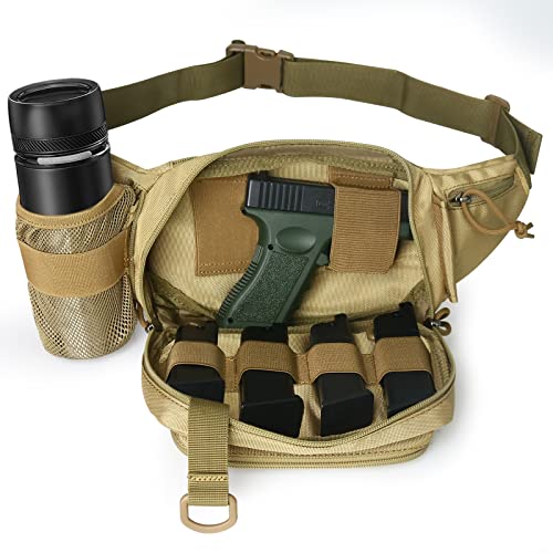 Concealed Carry Pistol Waist bag Tactical Conceal Carry Pistol Bag Fanny Packs Handgun Holster Pouch with Bottle&Gun Holder Fits 1911 Glock etc - color: Khaki