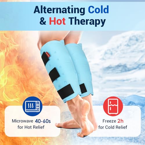 Comfytemp Extra Large Calf Shin Splint Ice Packs for Injury Reusable Wrap - color: Blue 32, size: Extra Large