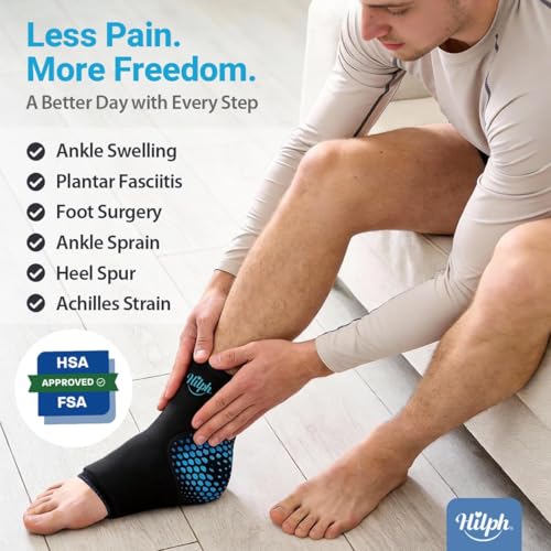 Hilph Ankle Heel Ice Pack Wrap for Plantar Fasciitis with Massage Ball, Ice & Compression Therapy Flexible Foot Gel Ice Pack Wrap for Ankle Sprain