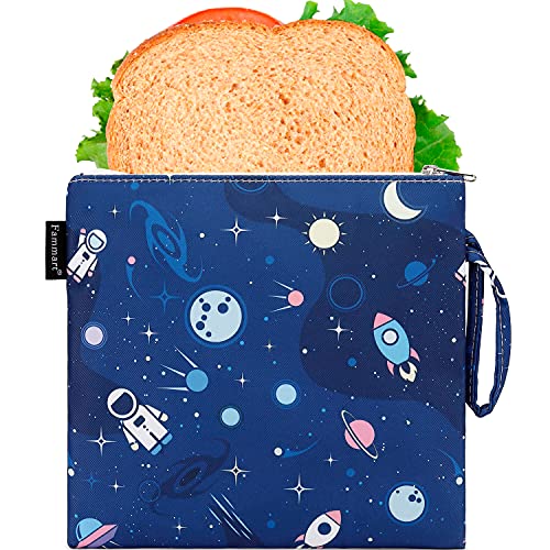 Fammart Reusable Sandwich Bag/Snack Bag for Kids & Adults, Dual Layer Lunch Bag with Handle, Washable, Food Safe, BPA Free (1-Pack, Astronaut) - color: Large, 1 Pack - Astronaut