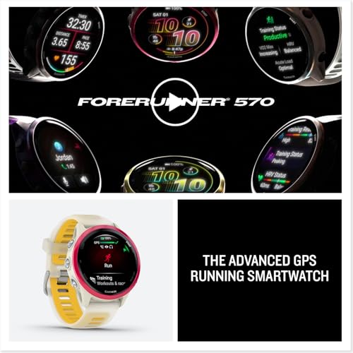 Garmin Forerunner® 570, 42mm, Aluminum, Bone/Mango - color: Raspberry with Bone/Mango, size: 42mm
