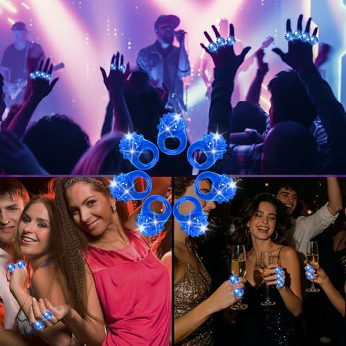 50 Pcs Light Up Rings Flashing LED Rubber Finger Rings for Carnival, July 4th, Halloween, Christmas, Concert, Goodie Bag Fillers, Raves - color: Blue