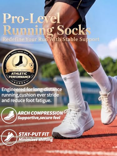 Compression Crew Socks for Men, White Running Socks,15-20 mmHg,3 Pairs - color: 3 White, size: Large