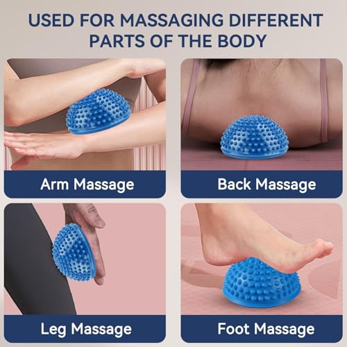 Agatige Foot Massage Ball, Half Round PVC Spiky Foot Wakers Balance Therapy Dome Trigger Point Ball Feet Massage Roller for Yoga Fitness Exercise Gym Massager (Blue) - color: Blue