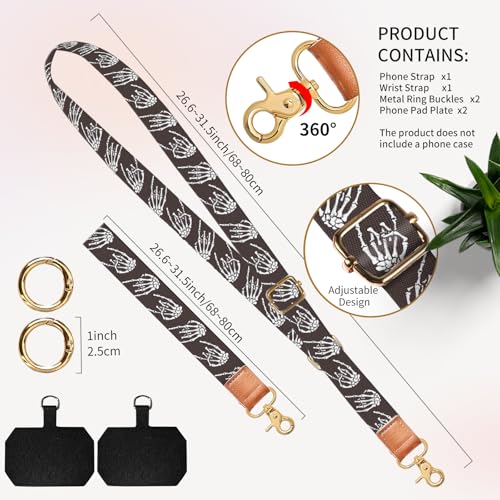 Cell Phone Lanyard Adjustable Crossbody Strap, Cute Phone Neck Wristlet Wrist Strap Patch for Keys Case Accessories - color: Black Rock Skull Hands