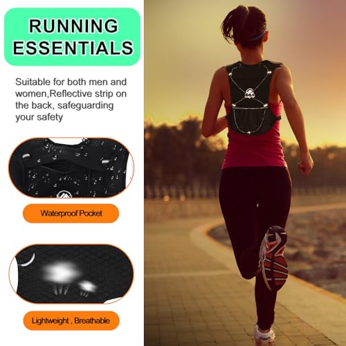 Running Vest for Women Men, Lightweight (194g/8 Bags) Hydration Backpack Phone Holder Vest for Hiking Trail Cycling Race Marathon Running Essentials - color: Black