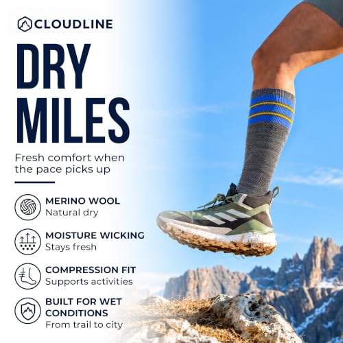 CloudLine - Merino Wool Graduated Compression Socks for Men and Women - Ultralight, Moisture Wicking, Made in USA - 1 Pair - color: Slate Blue, size: X-Large