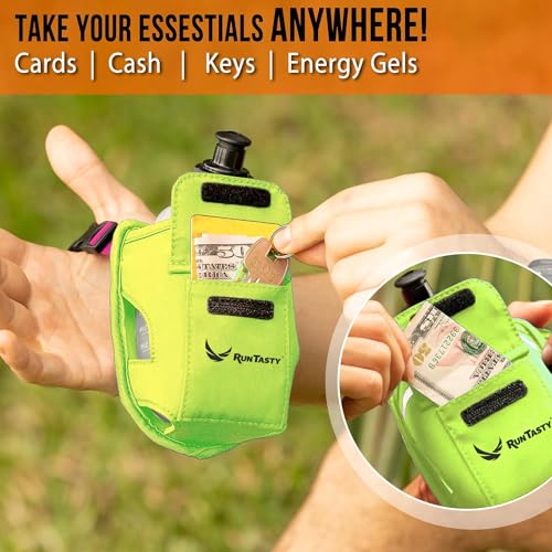 2-in-1 Running Fun: Handheld 12 Oz Water Bottle & Running Belt Add-On. No-Grip Design Straps on Hand & Slides on Belt. Waterproof Pocket for Money, Keys. Maximize Time, Freedom & Health - color: Electric Lime