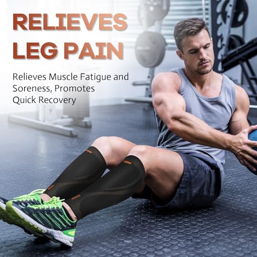 Copper Calf Compression Sleeves for Men Women, Shin Splint Relief, Grip - color: Black, size: Large