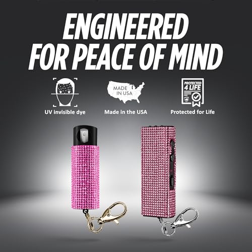 Guard Dog Security Bling It On Stun Gun and Pepper Spray for Self Defense, Fashionable Self-Defense Keychain Set for Women, Glow-in-the-Dark Actuator, 16-Ft Range, USB Rechargeable - color: Pink